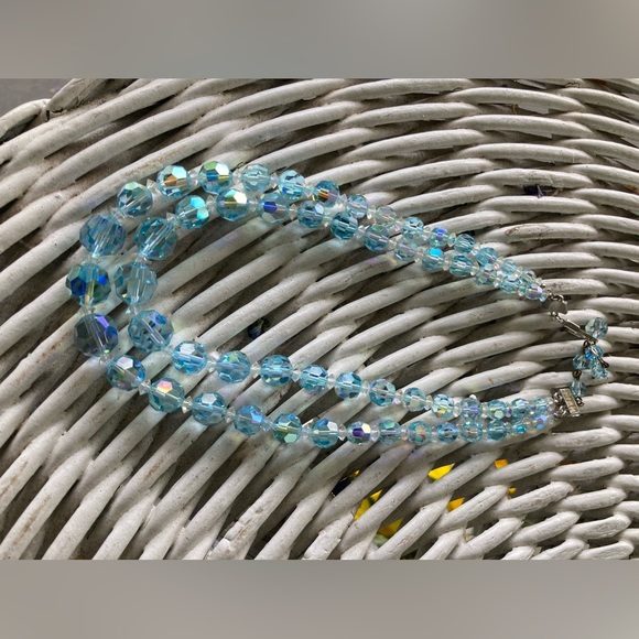 Vintage BLUE AB Crystal 2 strand Necklace 16” or less GORGEOUS or Upcycle beads - Picture 2 of 9
